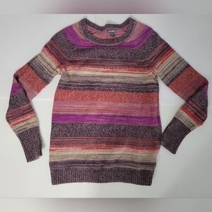 Eddie Bauer Colorful Striped Knitted Rounded Neckline Long Sleeve Sweater